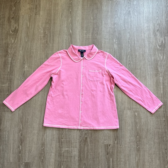 Denim & Company Cotton Pink Pajama Top With Snap Button Collared Size XL - Picture 2 of 11